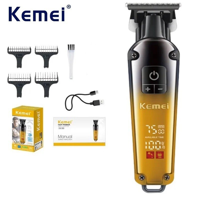 Kemei Hair Trimmer USB Clipper ผมไฟฟ้าสําหรับผู้ชายตัดผมเครื่องโกนหนวดแบบชาร์จไฟได้ตัดผมเทคนิค Beard