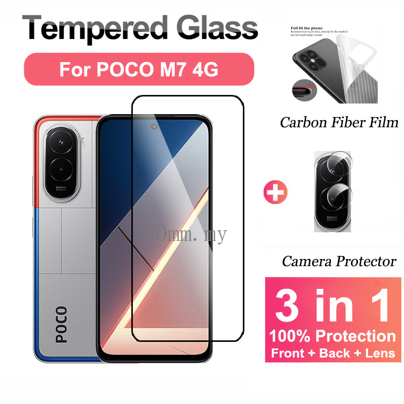 3 IN 1 ฟิล์ม POCO M7 4G กระจกนิรภัยป้องกันหน้าจอฟิล์มสำหรับ Xiaomi POCO M7 M6 M5 F7 Pro F6 Pro 5G 4G