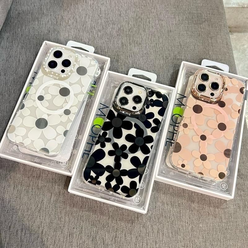 MOOPHE Case For 17 Air 17Pro 17Promax เคสดอกไม้สีเมทัคลิค เคส แม่เหล็ก ชาร์ได้ สำหรับ iPhone 11 12 1