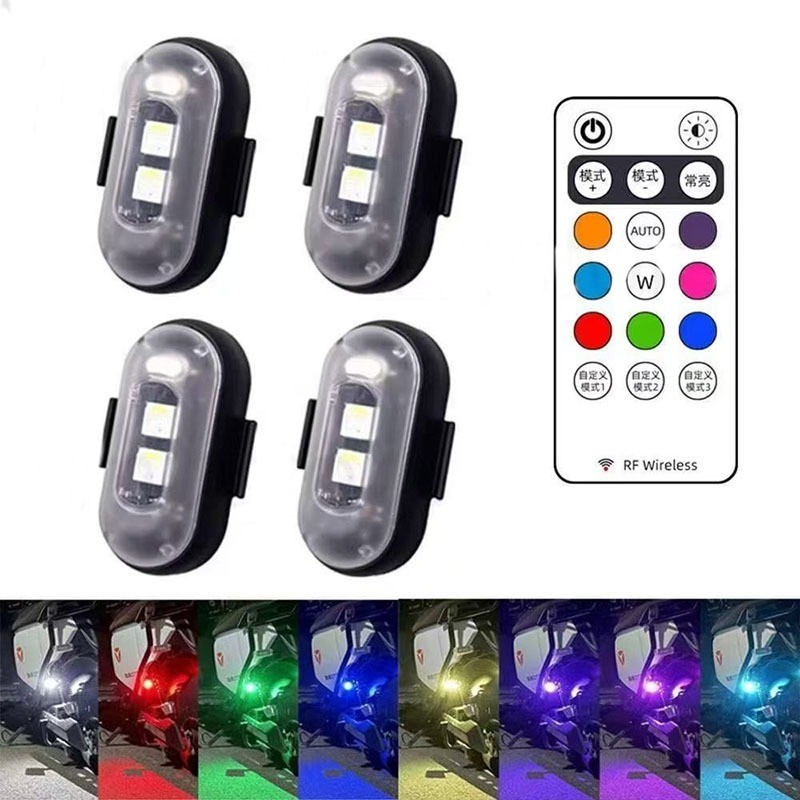 ZJ HOME ไฟเตือนไร้สาย HD พร้อมรีโมทคอนโทรล 8 สี RGB LED สำหรับเครื่องบินและมอเตอร์ไซค์