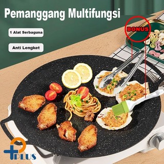 [ Pplus ] Pan Grill anti lengket / Wajan konduksi anti Lengket 34cm Bonus Jepitan + kuas/ Alat Grill Panggangan  BBQ Korea Anti Lengket 34cm