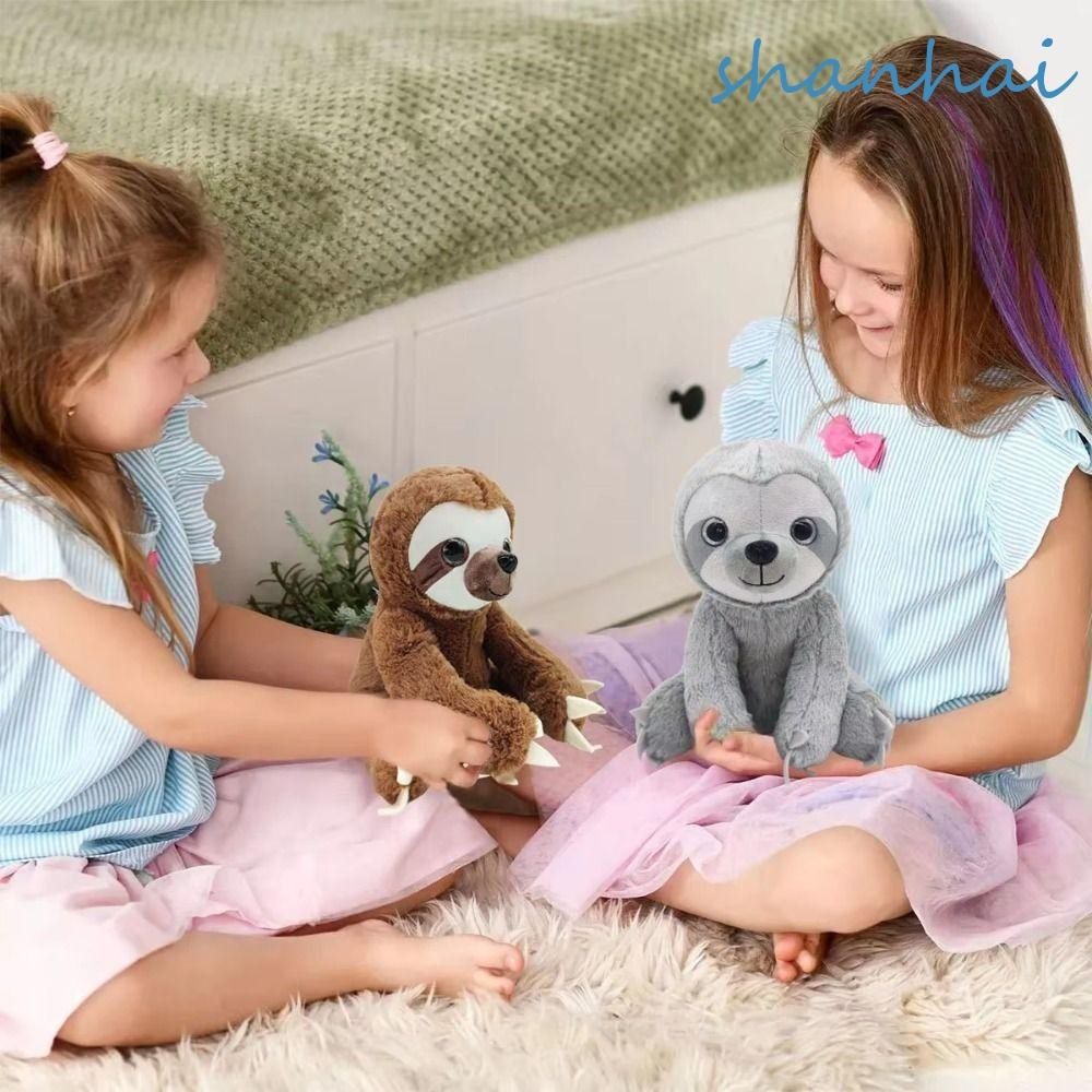 SHANHAI ตุ๊กตา Sloth,สีน้ําตาลสีเทาตุ๊กตาสัตว์ Sloth ของเล่นตุ๊กตา,สําหรับ Cuddly 25 ซม.ตาโตจําลอง S