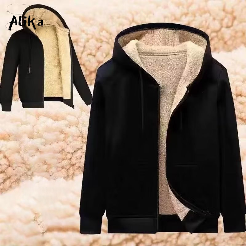 เสื้อคลุมกันหนาวสำหรับผู้ชายจากขนแกะแท้ มีซิปรองรับลมหนาว