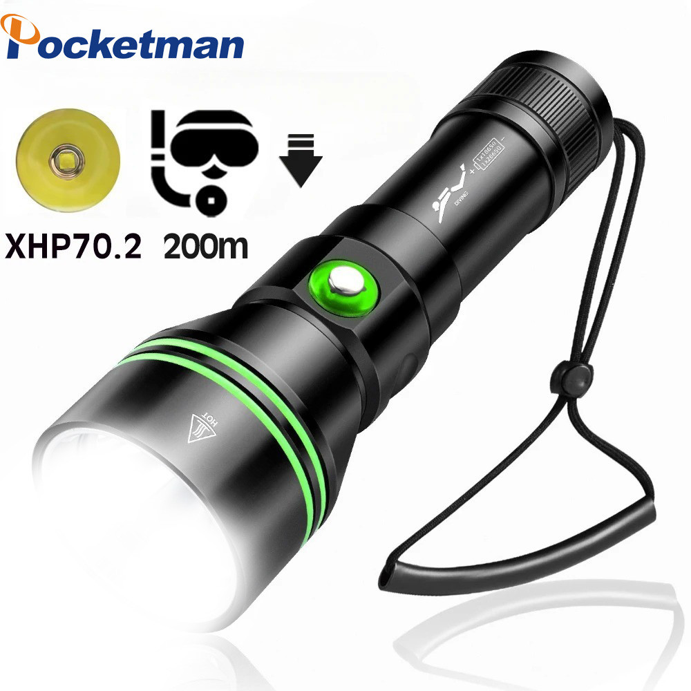 ไฟฉายดําน้ํา P70.2 Super Bright 5000LM y ไฟฉายดําน้ํา 200m ใต้น้ํา IPX-8 โคมไฟดําน้ํากันน้ํา