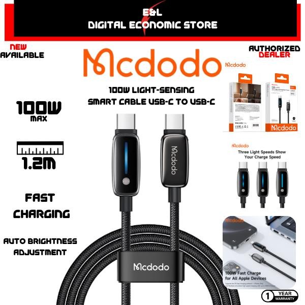 1Yr Warranty MCDODO CA 0100 0050 0020 0010 100W Light-Sensing Smart Cable C to C/C To L/Usb A To L/U
