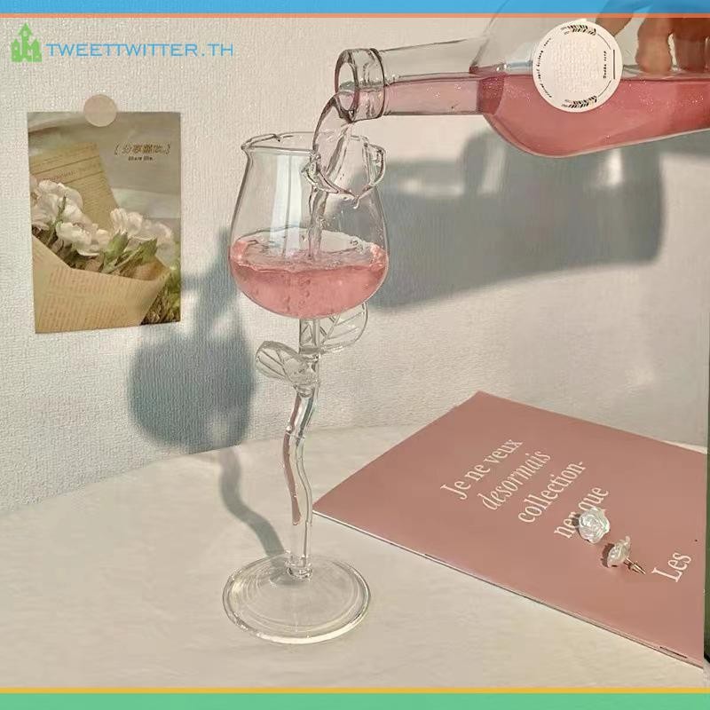Tweet Rose-Shaped Red Wine แว่นตา Rose Shape แก้วไวน์สี Rose Leaf 150/400ml Rose รูป Red Wine Goblet