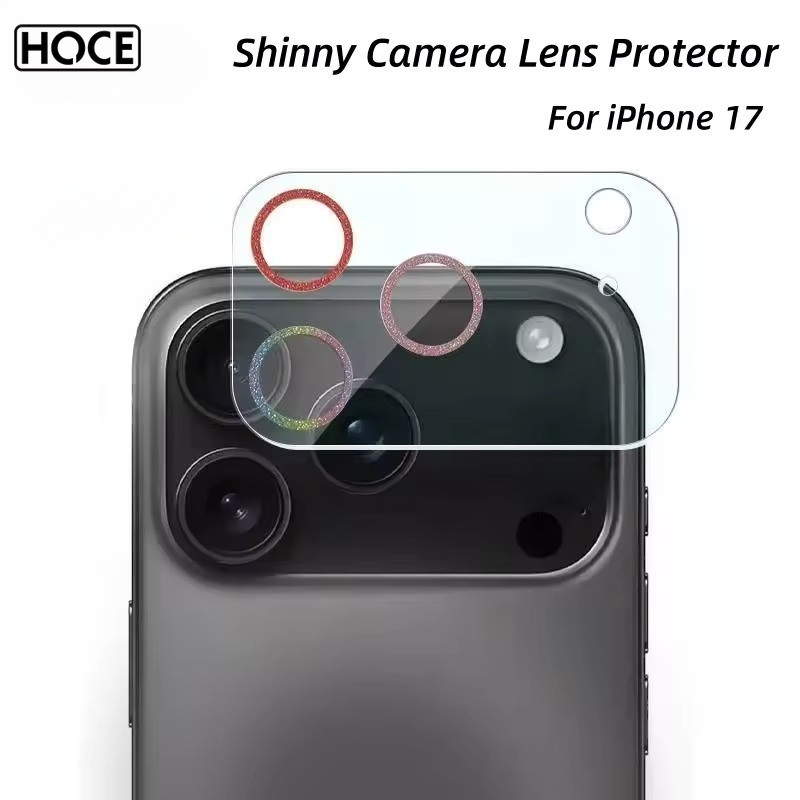 HOCE คลุมทั้งหมด Glitte ตัวป้องกันเลนส์กล้องสําหรับ IPhone 17 16 15 14 Pro Max 17air Shinny Bling เลนส์กระจกเทมเปอร์กรณี