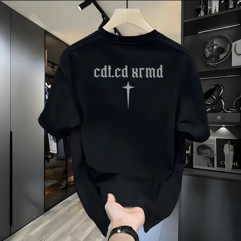 BOOM เรียบง่ายและมีสไตล์ เสื้อเชิ้ต ผู้ชาย oversize “cdt.cd hrmd" ผ้าฝ้ายใส่สบาย ยับยาก เสื้อยืดคอกลมunisex