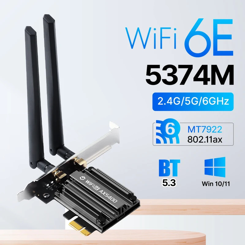 5374Mbps PCIE WiFi อะแดปเตอร์ WiFi 6E BT 5.3 802.11AX Tri-Band 6 Ghz/5GHz/2.4GHz การ์ดเครือข่าย WiFi
