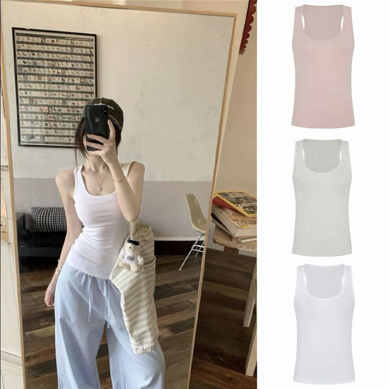 Moses Queen/Moss Queen Hot Girl I-Shaped Vest ผู้หญิงฤดูร้อน U-คอ All-Match แขนกุดด้านนอกด้านบน