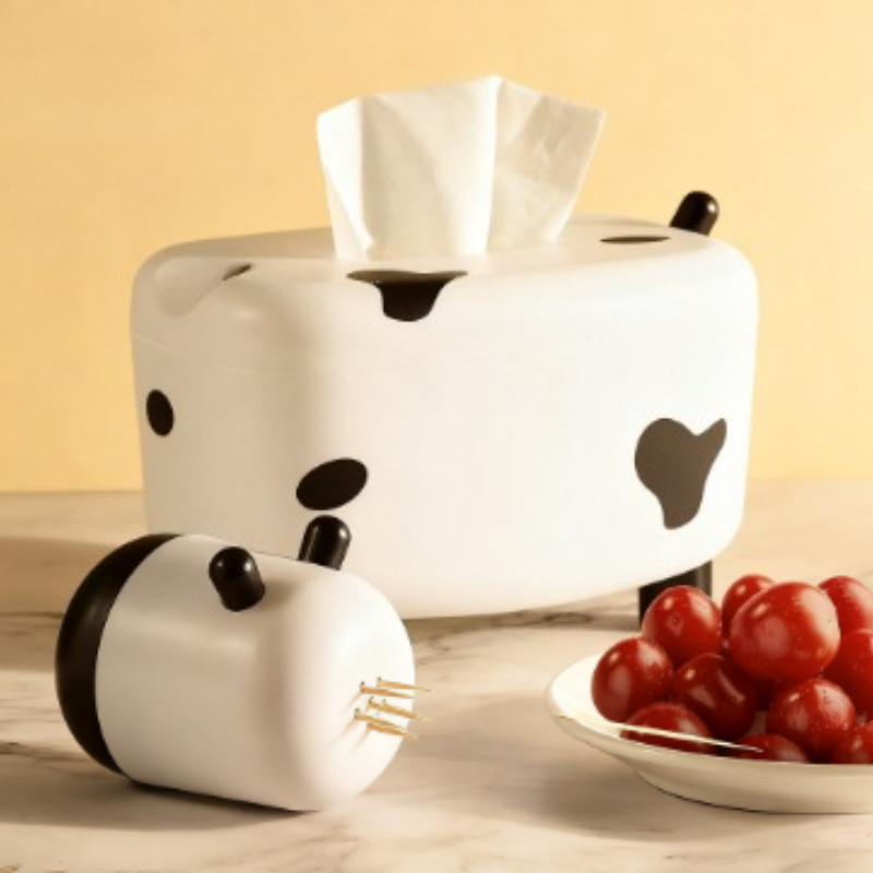 COD กล่องทิชชู่ กล่องทิชชู่+ไม้จิ้มฟัน 2 in 1 รูปร่างวัวเล็ก สำหรับห้องนั่งเล่นและห้องนอน - รูปที่ 5