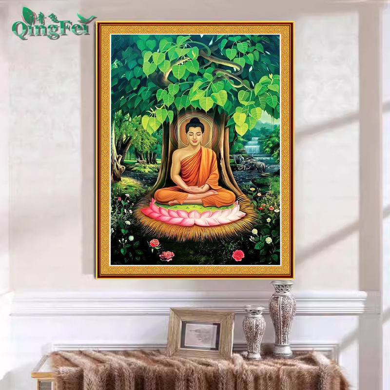 ต้นโพธิ์ปักครอสติช Shakia Muni พุทธ Tagata Shakia Muni พระพุทธรูปปักด้วยมือ