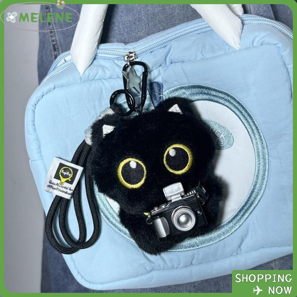 HOBBYIN จี้ตุ๊กตาคล้องกระเป๋า & พวงกุญแจตุ๊กตาแมวดำ กับพวงกุญแจผ้าพันคอมินิสำหรับกระเป๋านักเรียน