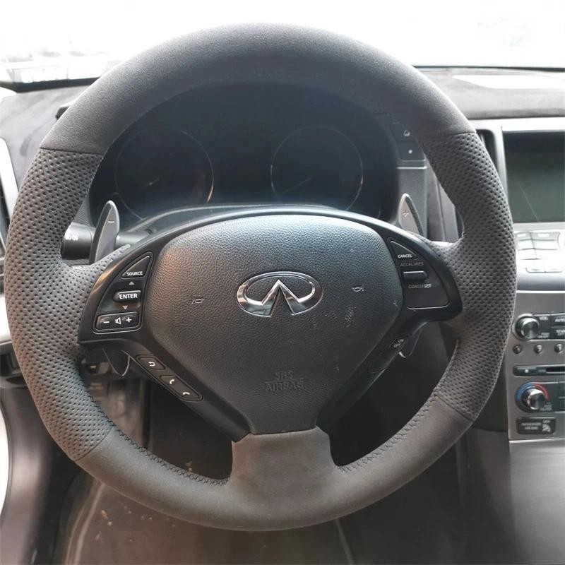 สําหรับ Infiniti G G37 EX35 EX37 Q Q40 Q60 QX50 2008-2018 มือเย็บลื่นหนังแท้หนังนิ่มพวงมาลัยรถ