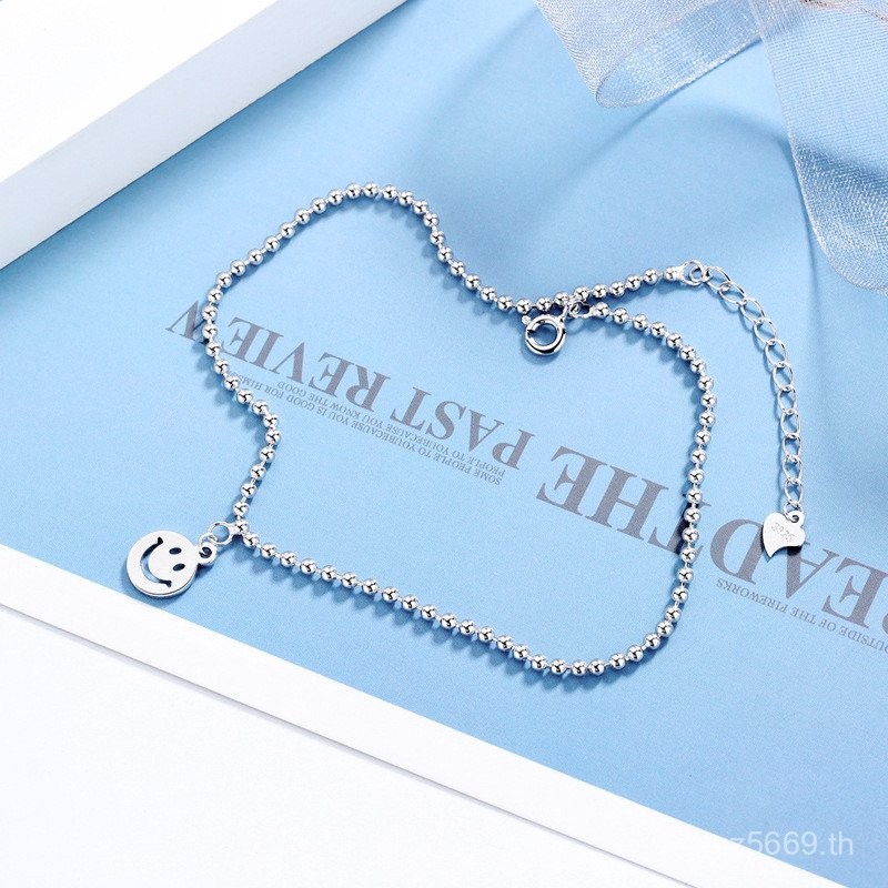 สร้อยข้อเท้า Simple Sterling Silver Mouse S925 หญิงออกแบบยิ้มเวอร์ชั่นเกาหลี Niche ข้อเท้าโซ่นักเรีย