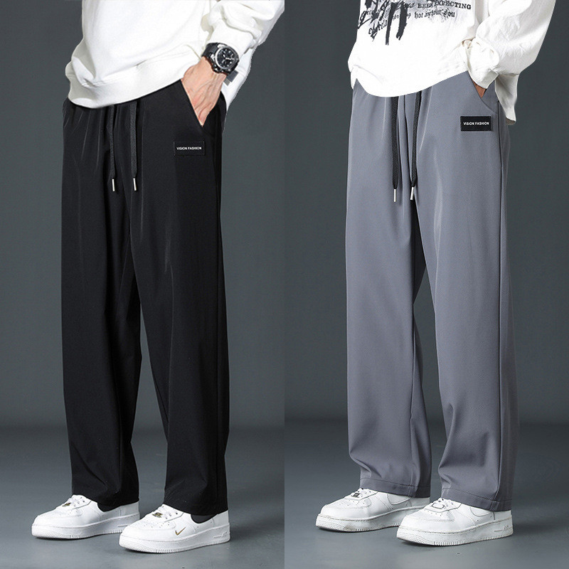 กางเกงผ้าไหมน้ำแข็ง แบบ baggy sweatpants สำหรับผู้ชาย ทรงขากว้าง น้ำหนักเบา เหมาะสำหรับใส่ในฤดูร้อนและสไตล์ streetwear