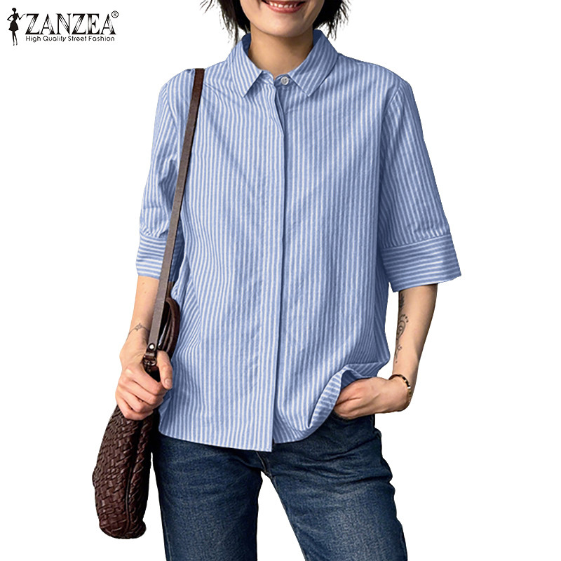 ZANZEA เสื้อเชิ้ตสตรี ดีไซน์ลายทางสไตล์เกาหลี