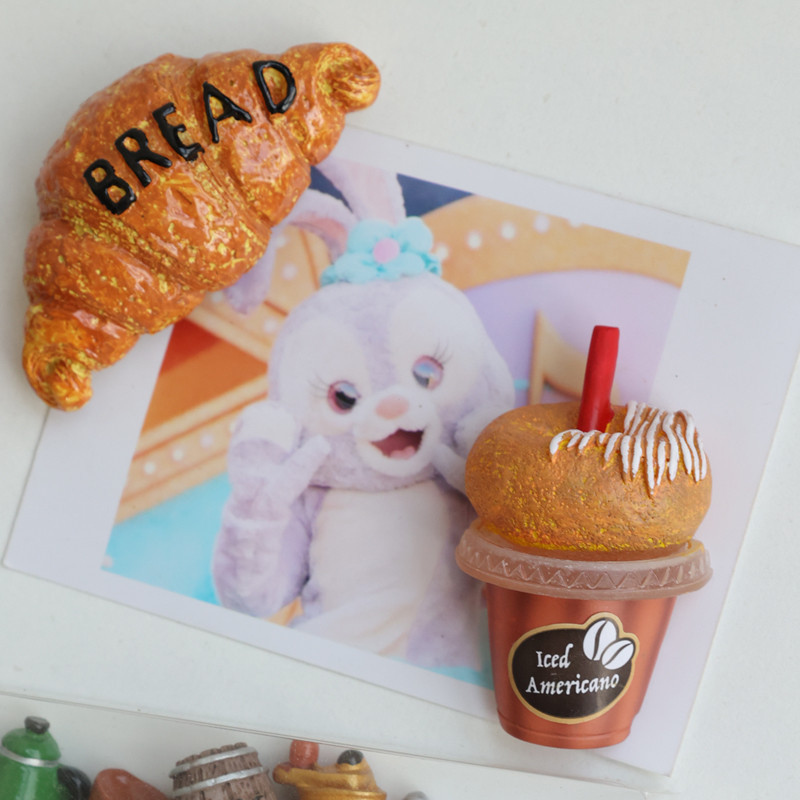 Creative Afternoon Tea Coffee ขนมปังสามมิติ Baguette ตู้เย็นสติกเกอร์แม่เหล็กตกแต่งบ้านส่วนบุคคล Hol