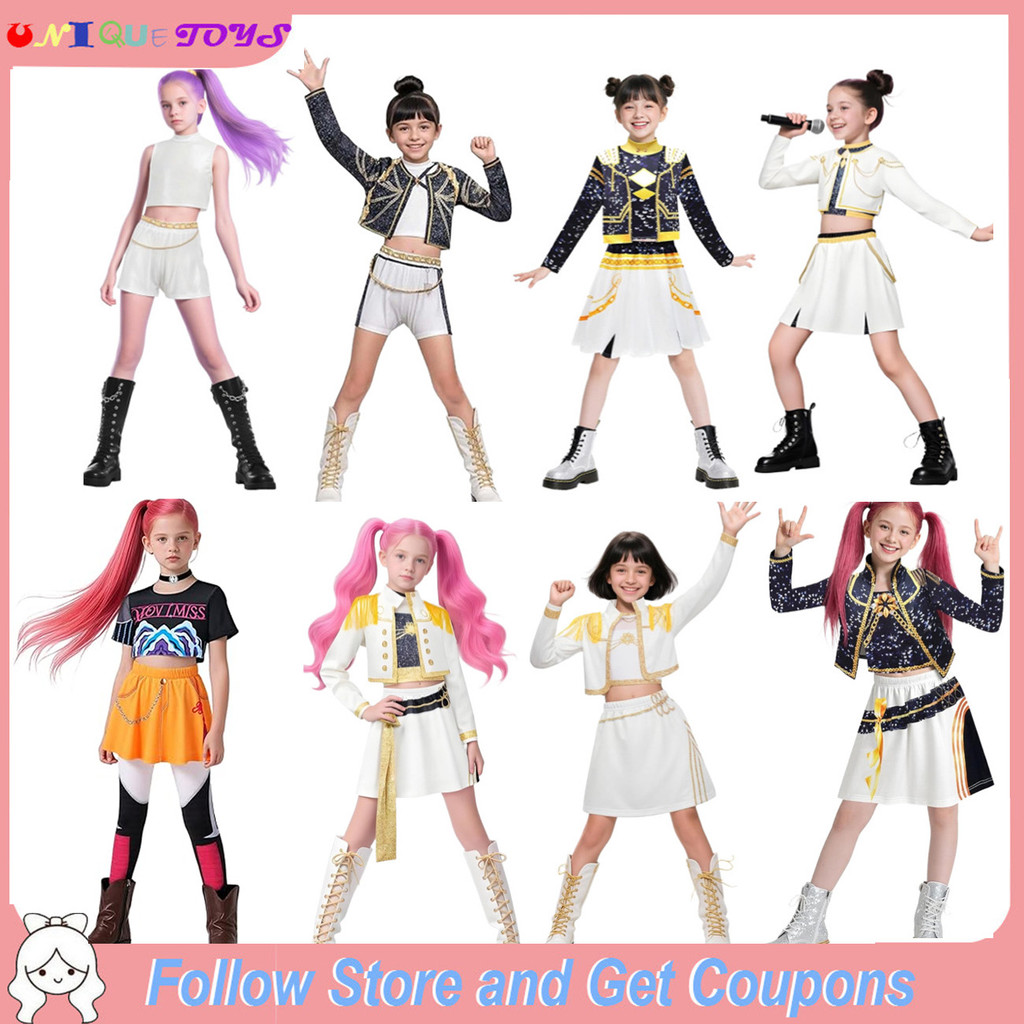 DEMON ใหม่ KPOP เครื่องแต่งกายคอสเพลย์ RUMI ZOEY MIRA HUNTERS เครื่องแบบสาว K-Pop นักร้องเวทีบทบาทเล่นชุดเด็กวัยหัดเดินฮาโลวีนเครื่องแต่งกายเสื้อสําหรับสาว