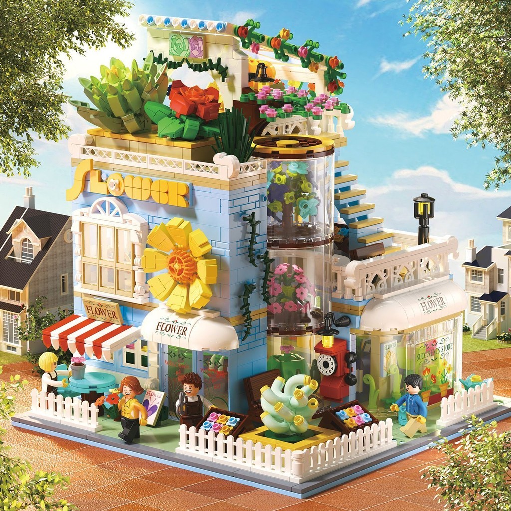 เข้ากันได้กับ Lego House High Temperature Street View Apartment Villa Garden Succulent Flower Shop ก
