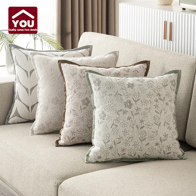 【YOU】ปลอกหมอนอิงโซฟา 45x45 ปลอกหมอนอิง |  มีให้เลือก 3 สี ผ้า Chenille ลาย Jacquard ถอดซักได้ | ตกแต่งโซฟาและเตียงระดับพรีเมี่ยม