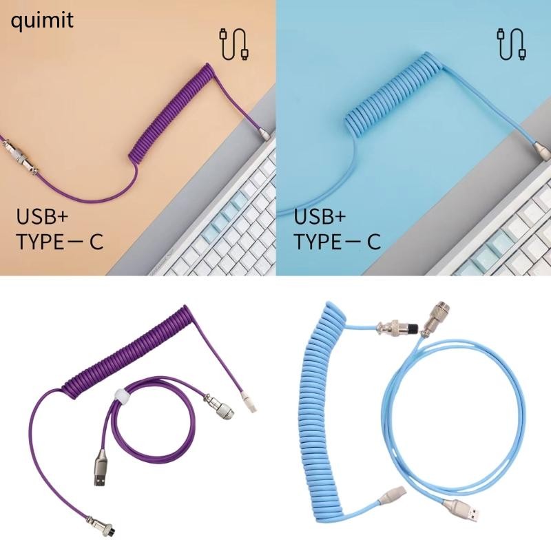 QUIM Coiled USB C สายโลหะ Aviators Connectors สําหรับคีย์บอร์ดสําหรับเล่นเกมนําเสนอการชาร์จอย่างรวดเ
