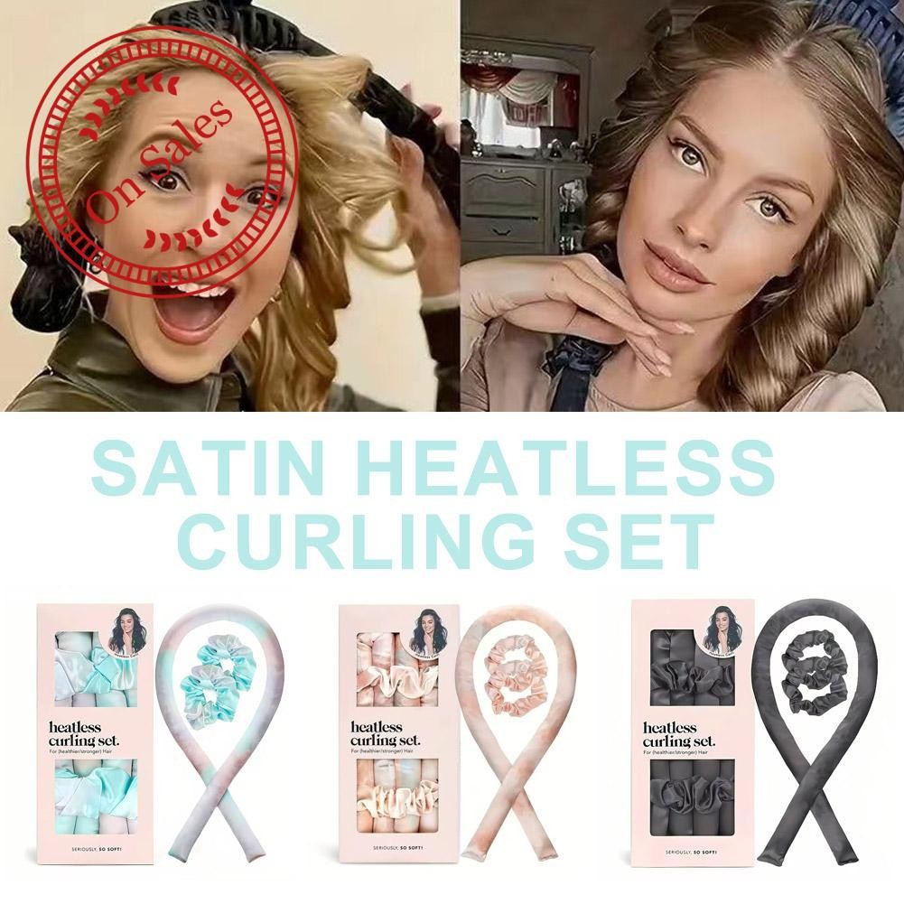 ซาตินไม่ความร้อน Curling Rod ชุดสําหรับ Sleep Hairdressing Lazy Curler U9y1