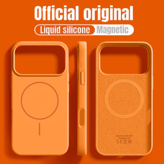 เคสโทรศัพท์แม่เหล็กซิลิโคนเหลวสีส้มคอสมิก สําหรับ iPhone 17 Pro Max 17 Air 16 16E 15 14 13 12 Pro Max 16 Plus สีทึบกันกระแทกกันชนนุ่ม