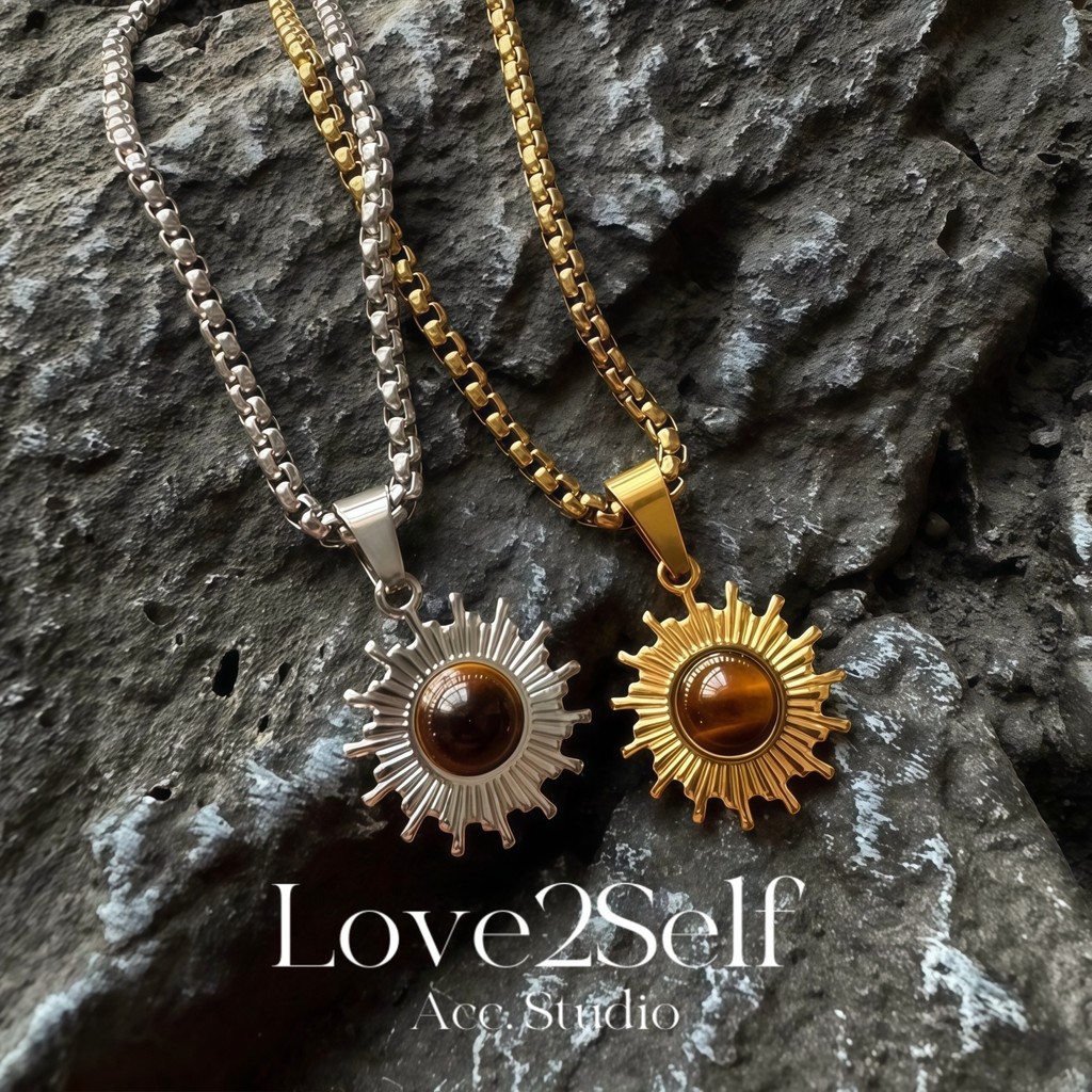 จี้สร้อยคอกันน้ํา สแตนเลสและหินเสือดาว Love2Self สำหรับชาย