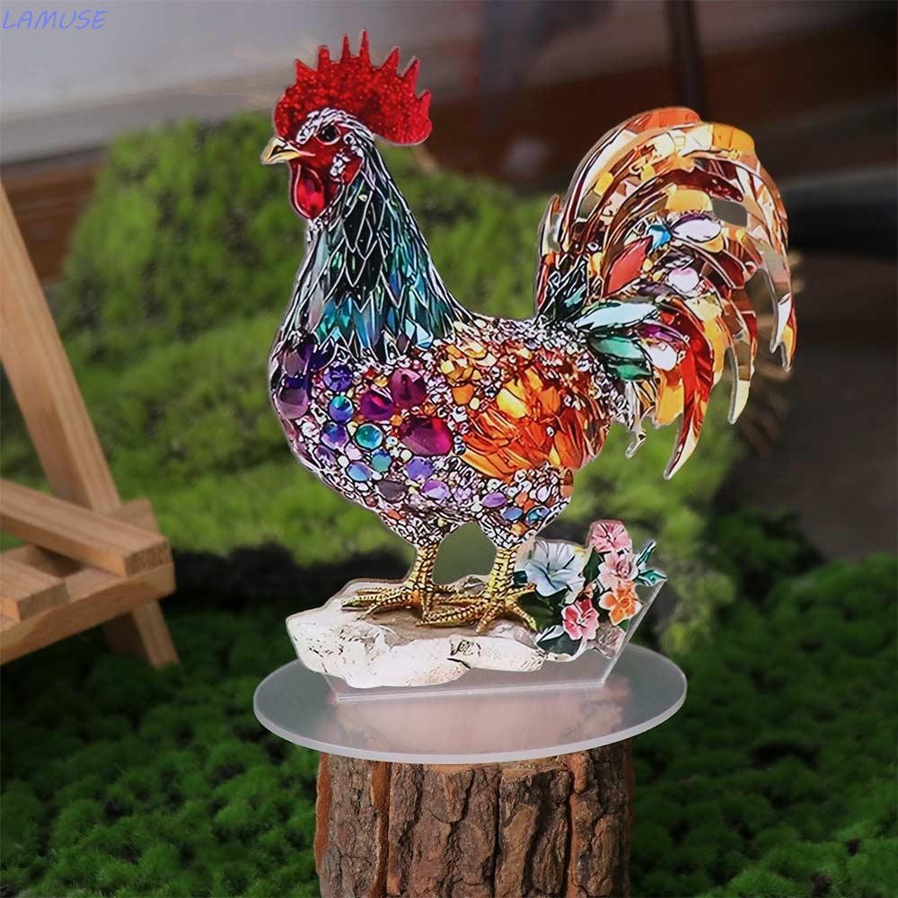 ลามูส์ ไก่ประดับอะคริลิกสีสันสดใส พร้อมรูปปั้นสัตว์ ของสะสมแบบแบนสองชิ้น สำหรับตกแต่งโต๊ะทำงานอย่างสร้างสรรค์