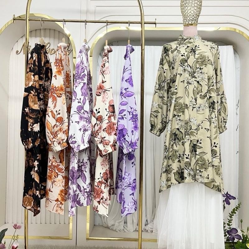 BLOUSE DEWI BAJU LABUH / KEMEJA LABUH MUSLIMAH BERCORAK P.7 MATERIAL MOSCREPE