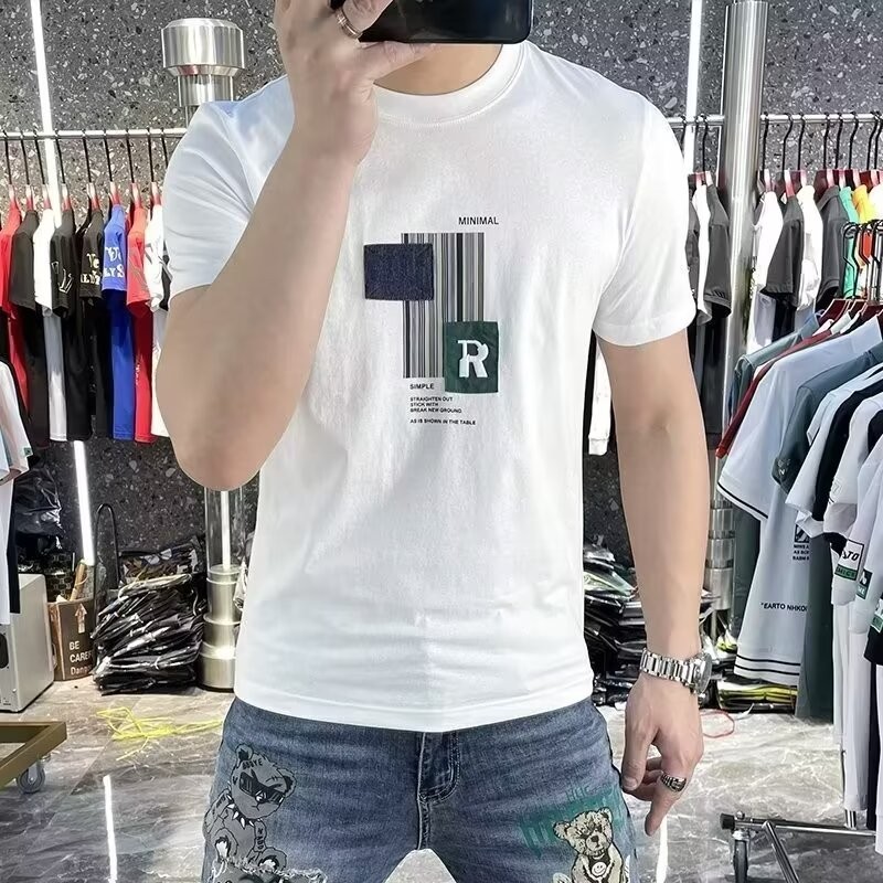 COD 2025 European Station 2024 Summer Breathable Pure Cotton Short Sleeve T-Shirt Men's High-End Sli