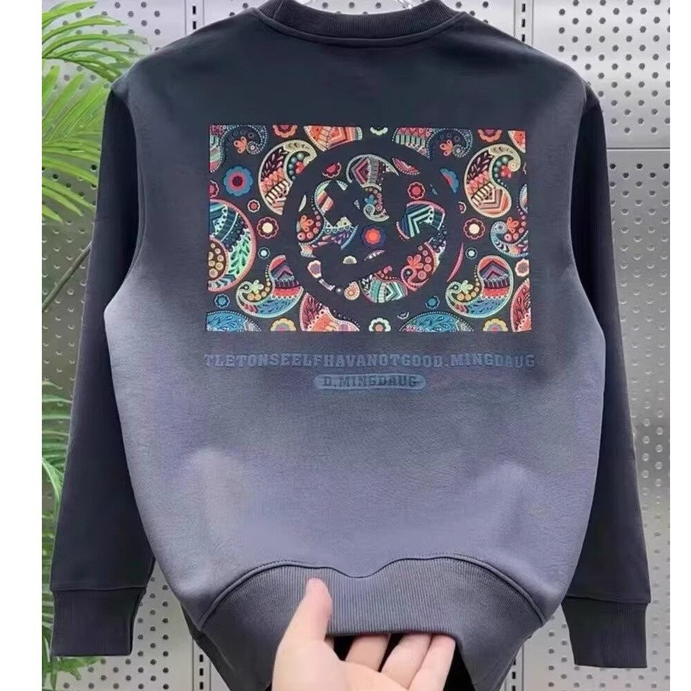 COD 2025 Trendy Brand Paisley Round Neck Sweatshirt Men 2024 Spring Autumn Casual Loose Men's Thicke