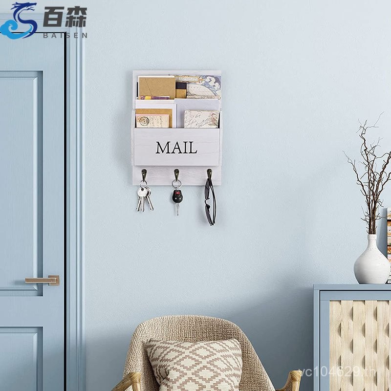 Entrance Wall Hanger แฟ้มไม้ Key Wall Storage Rack ชั้นวางของ Home Office Mail Mail ไฟล์ Y7BB