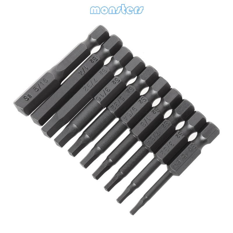 Mon 10 ชิ้นไขควงหกเหลี่ยมแม่เหล็กบิต S2 เหล็ก 1 4 นิ้ว Hex Shank สกรูไดร์เวอร์