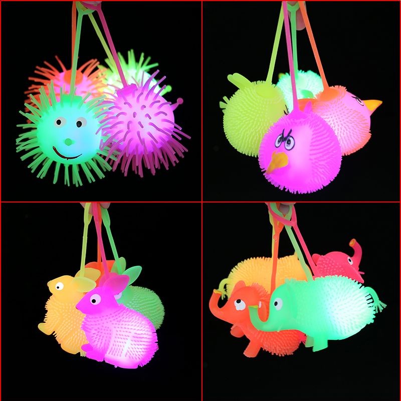 Hedgehog Fur Ball Luminous Bouncy Ball Rebound พร้อมเชือก Bouncy Ball ทารก Luminous Super Soft ของเล