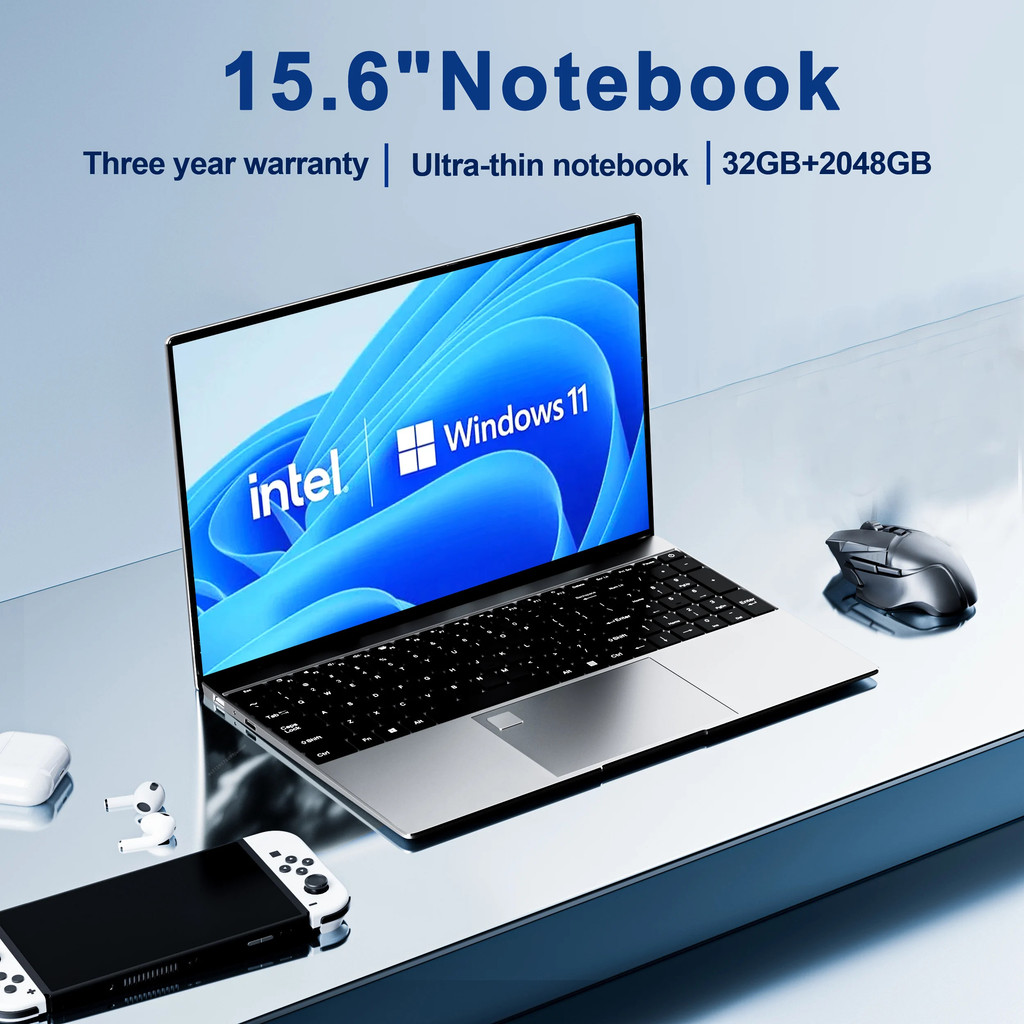 15.6 "แล็ปท็อป Intel Celeron N5095 โน้ตบุ๊ค Gamer 32gb Ram 2tb Ssd Office Study Pc คอมพิวเตอร์ Windo