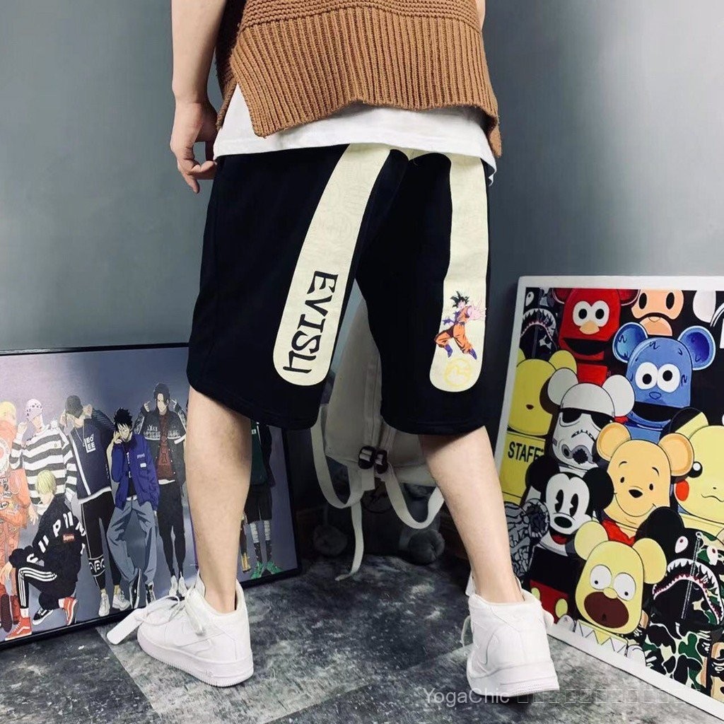 EVISU กางเกงขาสั้นเทอร์รี่ลําลอง Fushen evisu 2025 สำหรับทุกวันในสไตล์ฤดูร้อน พร้อมดีไซน์พิมพ์ลาย_un