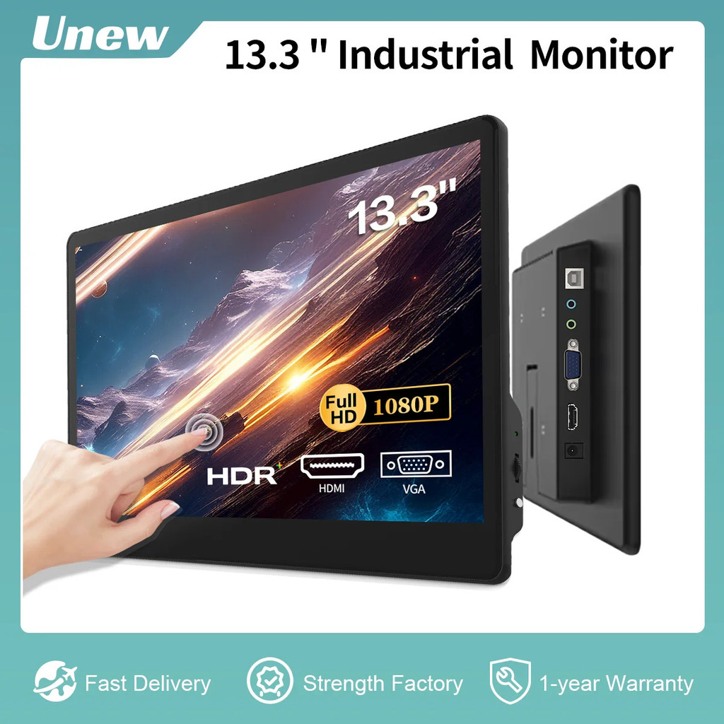 Unew 13.3 " Raspberry Pi Touch Monitor 1920x1080 Ips Built - ลําโพง 4 Usb Hdmi Type - c Dvi Vga Indu