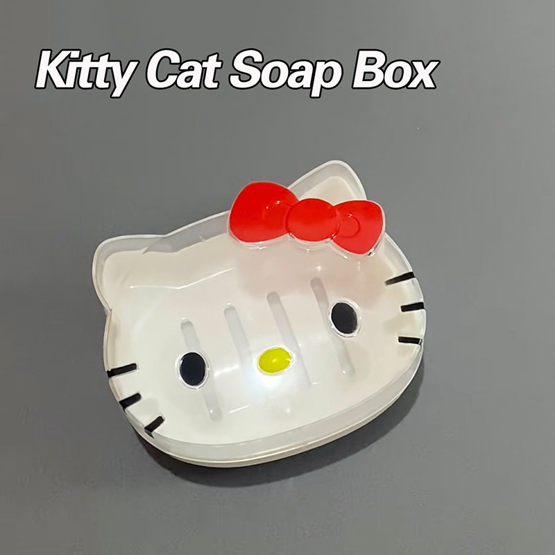 กล่องสบู่คิตตี้น่ารักเคาน์เตอร์สบู่ผู้จัดงานสบู่ระบายน้ํากล่องเก็บอุปกรณ์ห้องน้ํา - รูปที่ 2