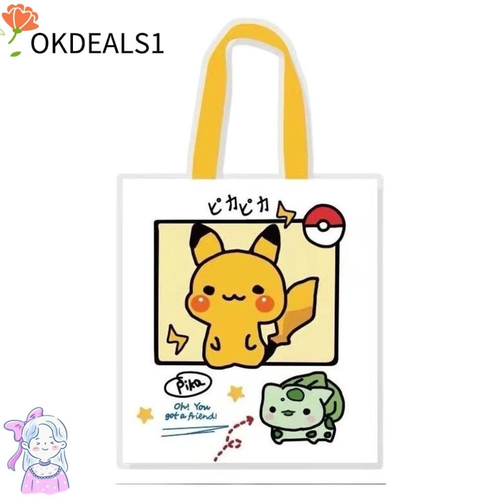 Psyduck, Squirtle และ Pikachu กระเป๋าสะพายผ้าใบ สำหรับนักเรียนและช้อปปิ้ง