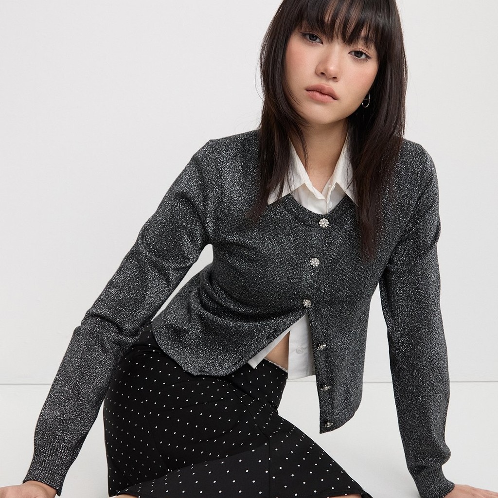 [Pomelo] เสื้อคาร์ดิแกนแต่งกลิตเตอร์ / Glitter Cardigan — صورة 6
