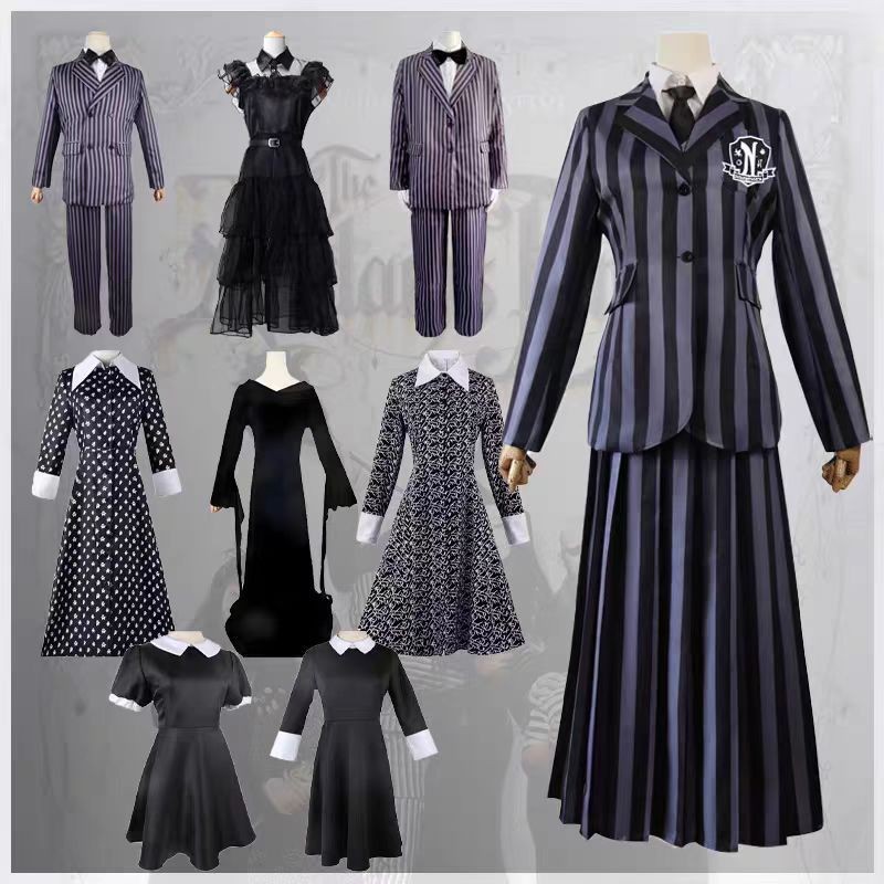 Adams Family cos เสื้อผ้า ละครอเมริกัน วันพุธ ชุดเดรส cos ปริมาณมาก