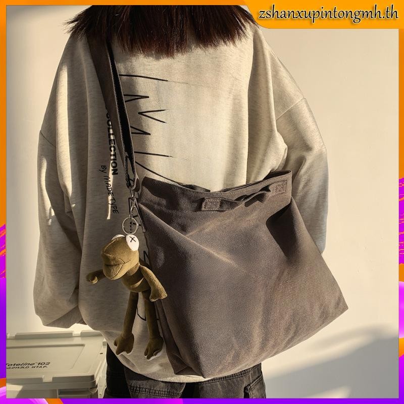 กระเป๋าผ้าแคนวาส สะพายข้าง เรียบ สวย สไตล์มินิมอล Canvas Tote Bag Shoulder Bag Messager Bag Crossbod