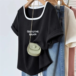 [เสื้อยืดโอเวอร์ไซส์] (40-125kg) ผู้หญิง แขนสั้น คอ U เสื้อยืด พิมพ์ แฟชั่น ท็อปส์ซู พลัสไซส์ เสื้อยืดหลวม ชุดลำลอง