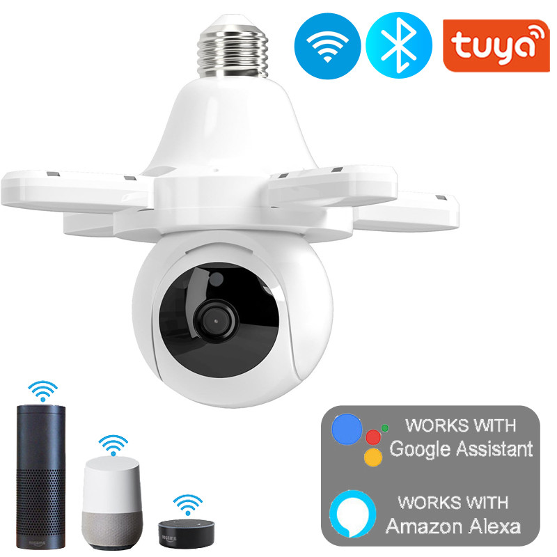 กล้องวงจรปิดหลอดไฟ TUYA 3MP WiFi ในร่ม/กลางแจ้ง กล้องวงจรปิดหลอดไฟ PTZ 355° ควบคุมด้วยเสียง Alexa Google Home