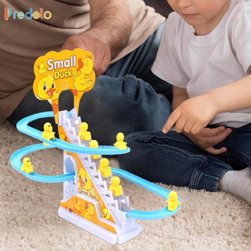Predolo Duck Track สไลด์ของเล่นเป็ดบันไดปีนเขาของเล่น Lignts และเสียง Chasing Playset Race Track เกม