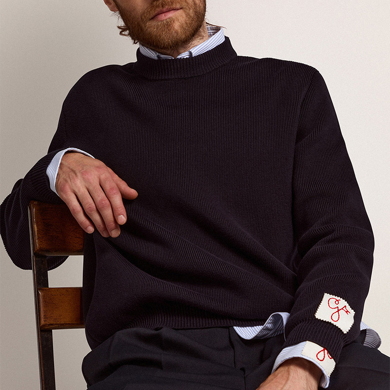 Golden Goose 男装 Golden Collection 深色圆领针蓝毛衣