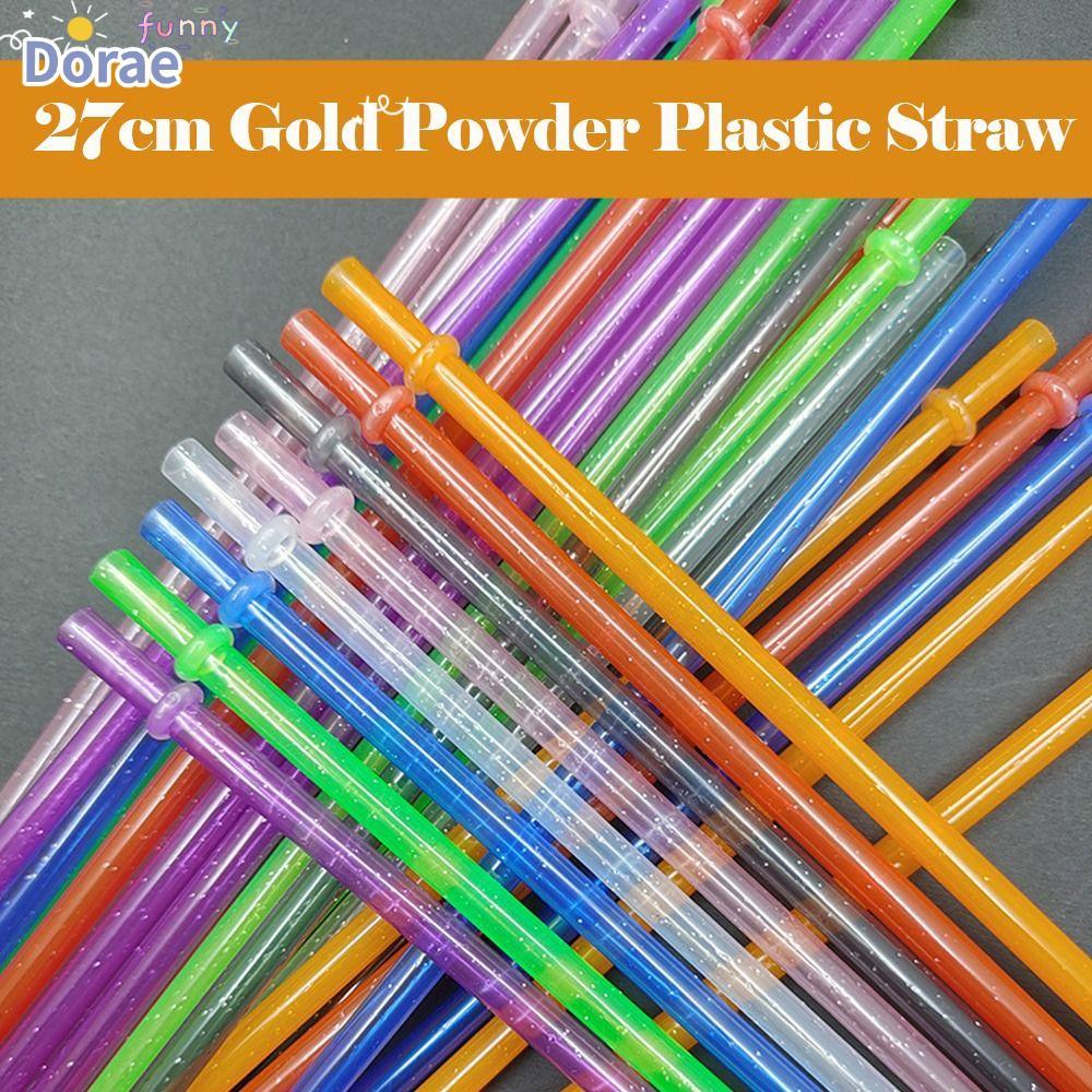 DORAESE 1PC Glitter Straw, รถ Travel Cup Straw แบบพกพาผงทองหลอดพลาสติก, นํากลับมาใช้ใหม่ด้วยแปรงทําค