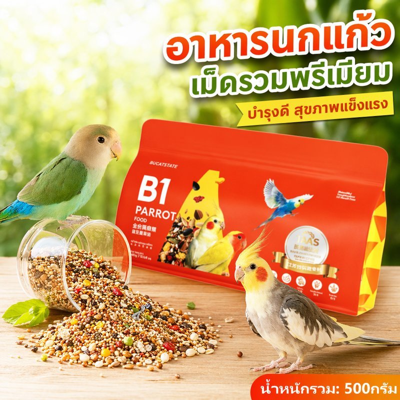 อาหารนกแก้ว ธัญพืชรวม สำหรับ ฟอพัส กรีนชีค ค๊อกคาเทล โปรไบโอติก บำรุงขน 500g